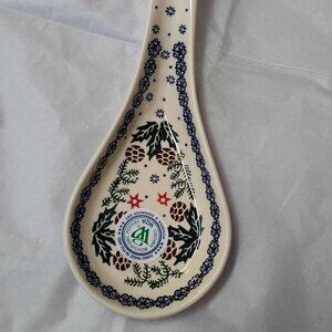Polish Pottery, Boleslawiec spoon rest, Christmas pattern - new